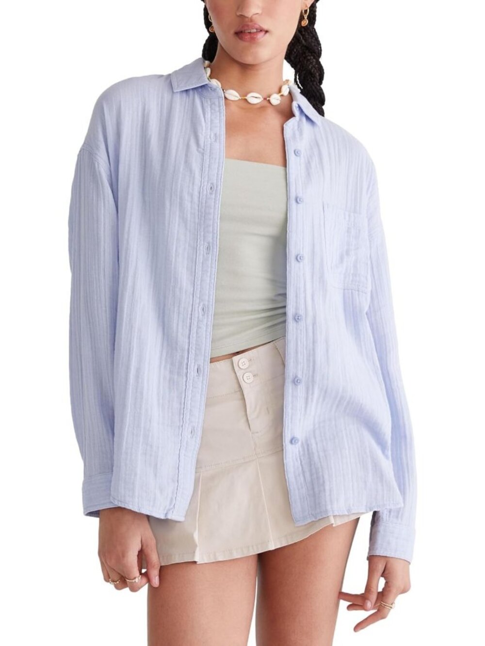 Relaxed Oversized Fit Button-Up Shirt for Women - Casual Chic Style, Versatile
